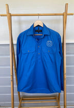 Pilbara mens half button work shirt - light blue