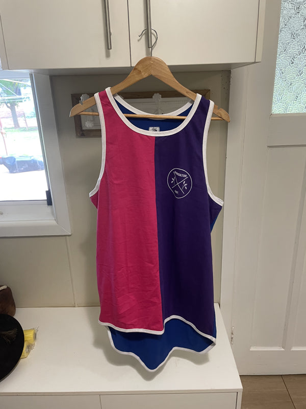 Pink, purple and royal blue shearer singlet